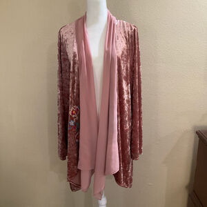 Andree by Unit Velvet Boho Western Embroidered Pink Kimono Size L